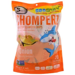 SeaSnax, Chomperz, хрустящие чипсы из морских водорослей, лук, 5 порций в индивидуальной упаковке, 0.28 унций (8 г) каждая