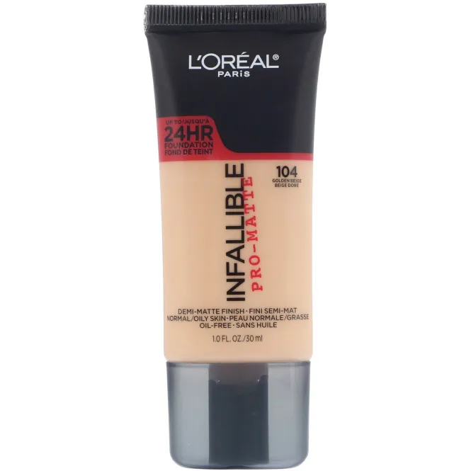 L'Oreal, Тональная основа Infallible Pro-Matte, оттенок Golden Beige 104, 30 мл