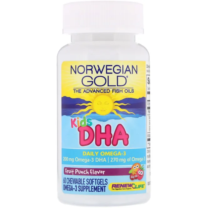 Norwegian GOLD kids DHA с фруктовым вкусом, 60 жевательных капсул