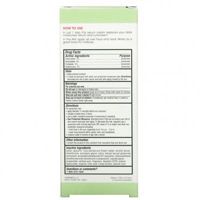 Garnier, Green Labs, Replumping Serum Cream, Hyalu-Melon, SPF 30, 2.4 fl oz (72 ml)