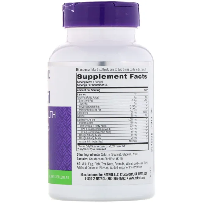 Natrol, Жир криля без запаха, 1000 мг, 30 мягких желатиновых капсул