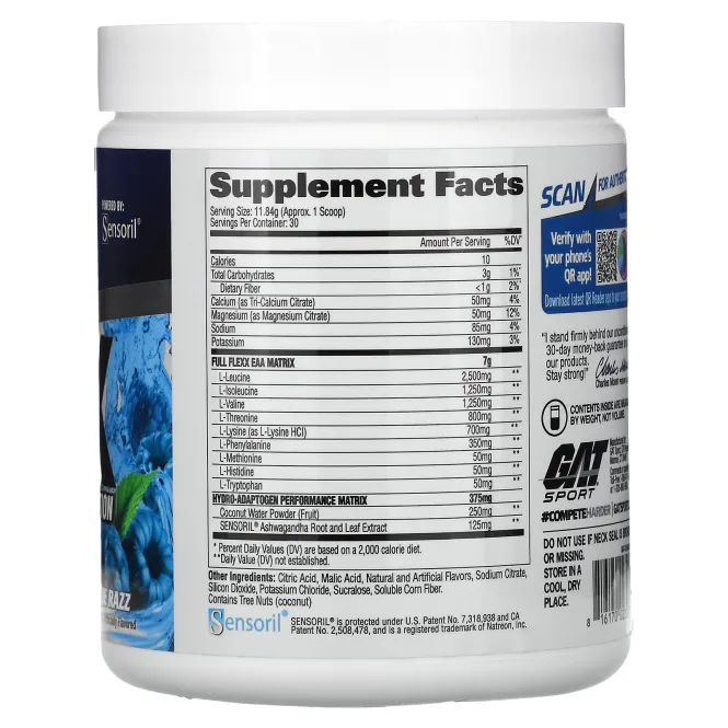 GAT, Flexx EAAs + Hydration Blue Razz 345 грамм
