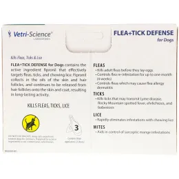 VetriScience, Flea + Tick Defense for Dogs 45-88 lbs., 3 Applicators, 0.091 fl oz Each