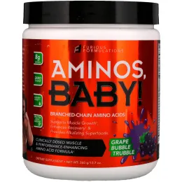 FURIOUS FORMULATIONS, Aminos Baby!, аминокислоты с разветвленной цепью, со вкусом виноградной жевательной резинки, 360 г (12.7 oz)