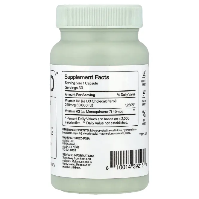 Amy Myers MD, витамины D3 и K2, 30 капсул