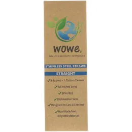 Wowe, Соломинки из нержавеющей стали, прямые, 8 соломинок + 1 очиститель из хлопка