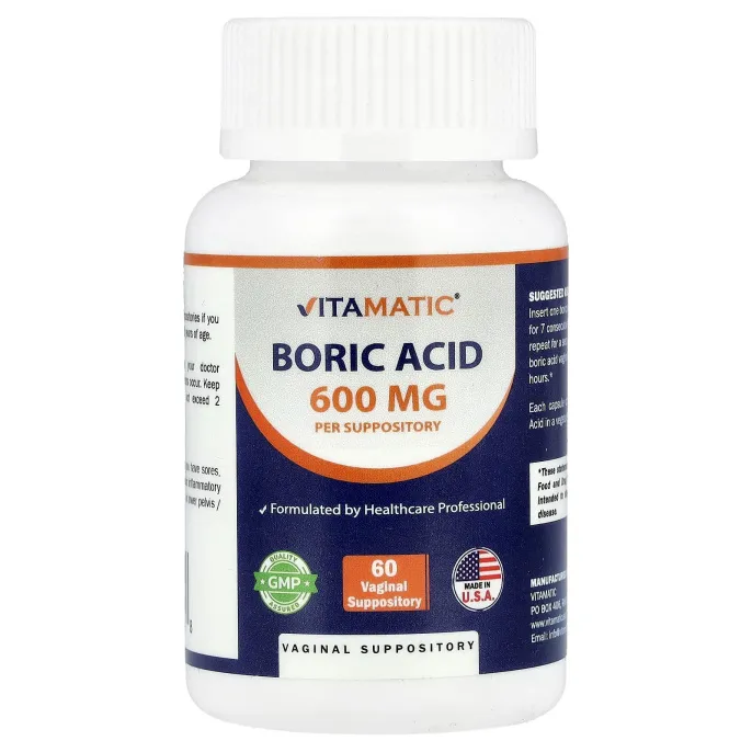 Vitamatic, Борная кислота, 600 мг, 60 вагинальных суппозиториев