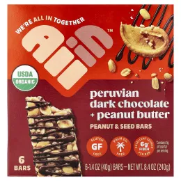 All In Food PBC, батончики с арахисом и семенами, перуанский темный шоколад и арахисовая паста, 6 батончиков по 40 г (1,4 унции)