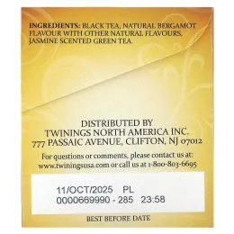 Twinings, "Эрл Грей", черный чай с ароматом жасмина, 20 чайных пакетиков, 1,41 унции (40 г)