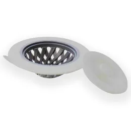 Full Circle, Sinksational, Sink Strainer with Pop-Out Stopper, Gray & White