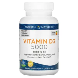 Nordic Naturals, Витамин D3 5000, апельсиновый вкус, 5000 МЕ, 120 мягких таблеток