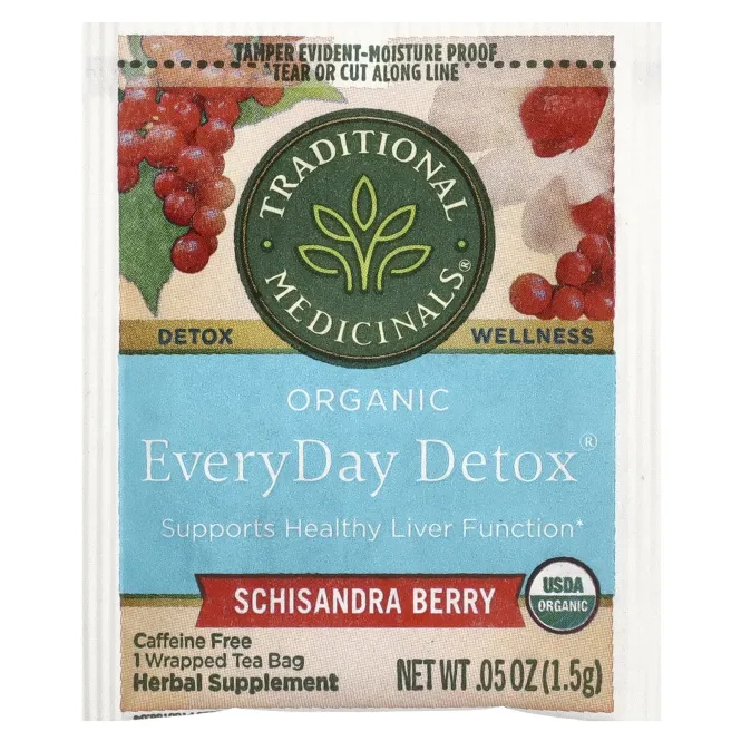 Traditional Medicinals, Organic EveryDay Detox®, ягоды гибискуса и лимонника, без кофеина, 16 чайных пакетиков в упаковке, 24 г (0,85 унции)