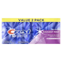 Crest, 3D White, улучшенная формула, зубная паста против кариеса с фторидом, со вкусом мяты, 2 тюбика по 93 г (3,3 унции)