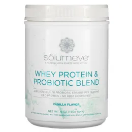 Solumeve, сывороточный протеин и смесь пробиотиков, ванильный вкус, 454 г (1 фунт)