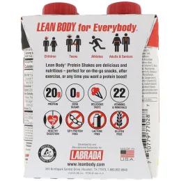 Labrada Nutrition, Lean Body, готовый к употреблению протеиновый коктейль, ванильный вкус, 4 коктейля, 8,45 ж. унц. (250 мл) каждый