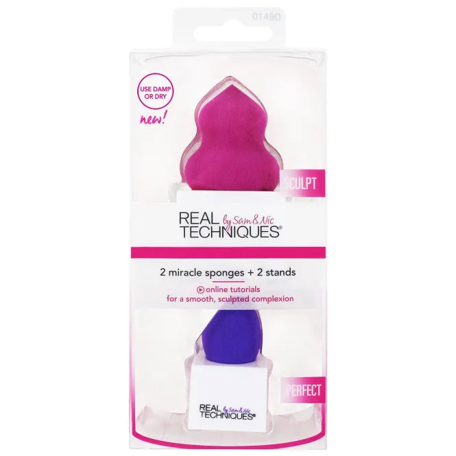 Real Techniques, Miracle Sponges with Stand, 2 Sponges + 2 Stands