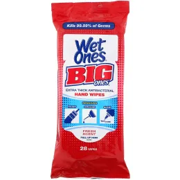 Wet Ones, Big Ones, экстратолстые антибактериальные салфетки для рук, свежий аромат, 28 шт.