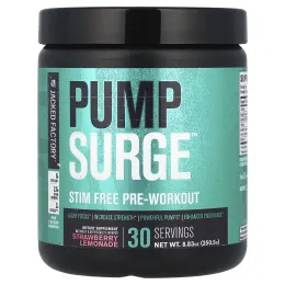 Jacked Factory, Pump Surge ™, без стимуляторов перед тренировкой, клубничный лимонад, 250,5 г (8,83 унции)
