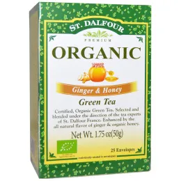 St. Dalfour, Органический зеленый чай, имбирь и мед, 25 чайных пакетиков, по 0,07 унц. (2 г) каждый