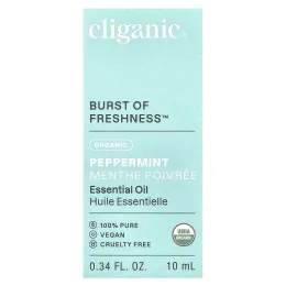 Cliganic, Органическое эфирное масло, перечная мята, 10 мл (0,34 жидк. Унции)