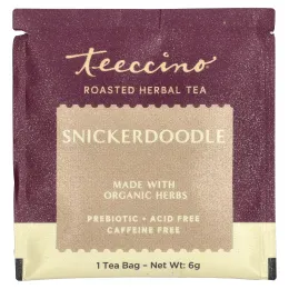 Teeccino, Жареный травяной чай, Snickerdoodle, без кофеина, 10 чайных пакетиков, 60 г (2,12 унции)