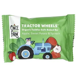 Once Upon A Farm, Tractor Wheels ™, органический батончик мягкой выпечки для малышей, с яблоком, бататом и шпинатом, 5 упаковок по 19 г (0,67 унции)