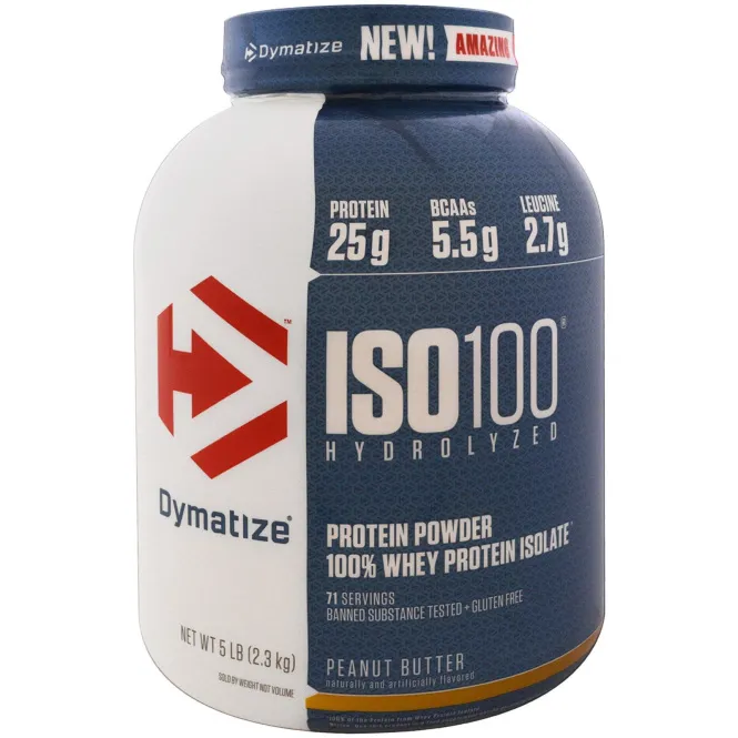 Dymatize Nutrition, ISO 100 Hydrolyzed, 100% Whey Protein Isolate, Peanut Butter, 5 lbs (2.3 kg)