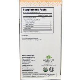 Organic India, Чай с базиликом Holy Basil, без кофеина, имбирь, 18 пакетиков для заваривания, 1,14 унции (32,4 г)