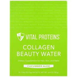 Vital Proteins, Косметическая вода для поддержания коллагена, огурец и алоэ, 14 пакетов, 0,46 унций (13 г)