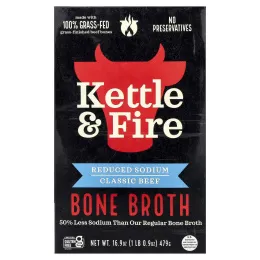 Kettle & Fire, Bone Broth, классическая говядина, с пониженным содержанием натрия, 479 г (16,9 унции)