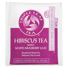 Triple Leaf Tea, гибискус с листьями белой шелковицы, без кофеина, 20 чайных пакетиков, 38 г (1,34 унции)