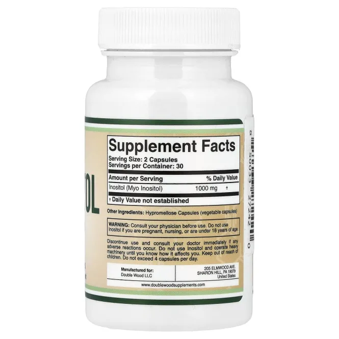 Double Wood Supplements, инозитол, 60 капсул (500 мг в 1 капсуле)