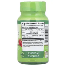 Nature's Truth, Витамин B12 с фолиевой кислотой, натуральные ягоды, 2500 мкг, 60 быстрорастворимых таблеток