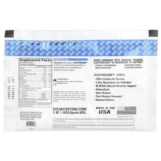 EVLution Nutrition, ElectroCarb ™, голубая малина, 30 г (1,1 унции)