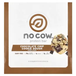 No Cow, Протеиновый батончик, тесто с шоколадной крошкой, 12 батончиков, 60 г (2,12 унции)