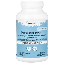 Vitacost, пробиотик 10-20 с NutraFlora® ФОС, 200 вегетарианских капсул