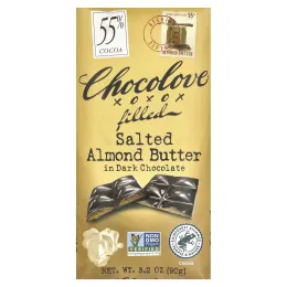 Chocolove, соленая миндальная паста в темном шоколаде, 55% какао, 90 г (3,2 унции)