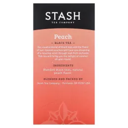 Stash Tea, Черный чай, персик, 20 чайных пакетиков, 38 г (1,3 унции)