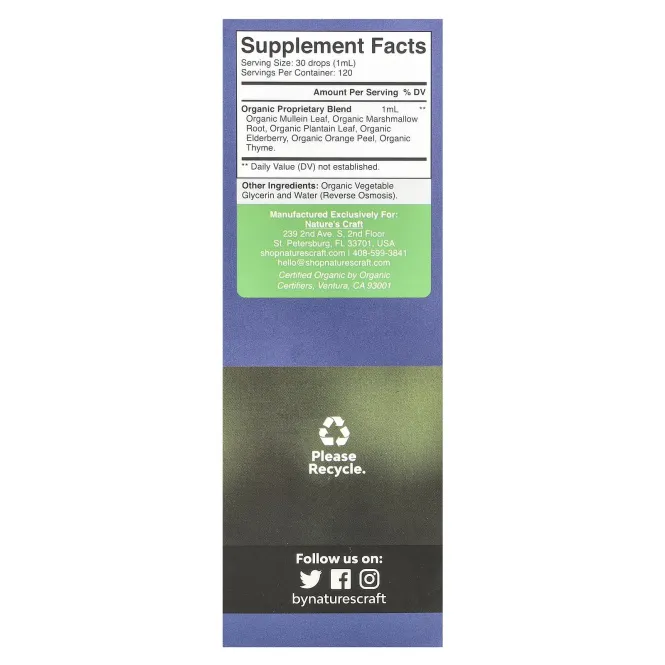 Nature's Craft, Очищение легких, 120 мл (4 унции)
