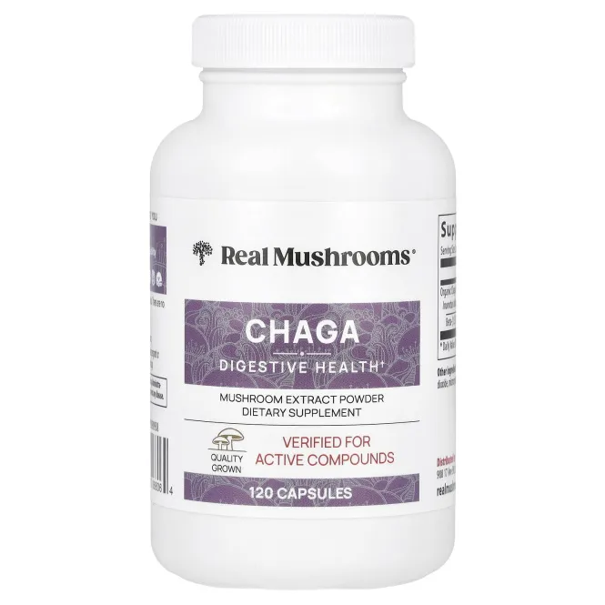 Real Mushrooms, Чага, экстракт грибов в порошке, 120 капсул