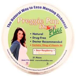 Three Lollies, Preggie Pop Drops Plus кислая малина и кислый лимон 21 шт