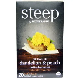 Bigelow, Steep, Organic Dandelion & Peach, Rooibos & Green Tea, 20 Tea Bags, 1.18 oz (33 g)
