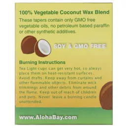 Aloha Bay, Восковые кокосовые свечи, чайные огоньки, без запаха, белые, 12 шт.