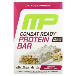MusclePharm, Протеиновый батончик Combat Ready ™, праздничный торт с конфетти, 4 батончика по 53 г (1,87 унции)