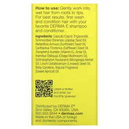 Derma E, масло для укладки, восстанавливающее здоровье волос, 30 мл (1 жидк. унция)