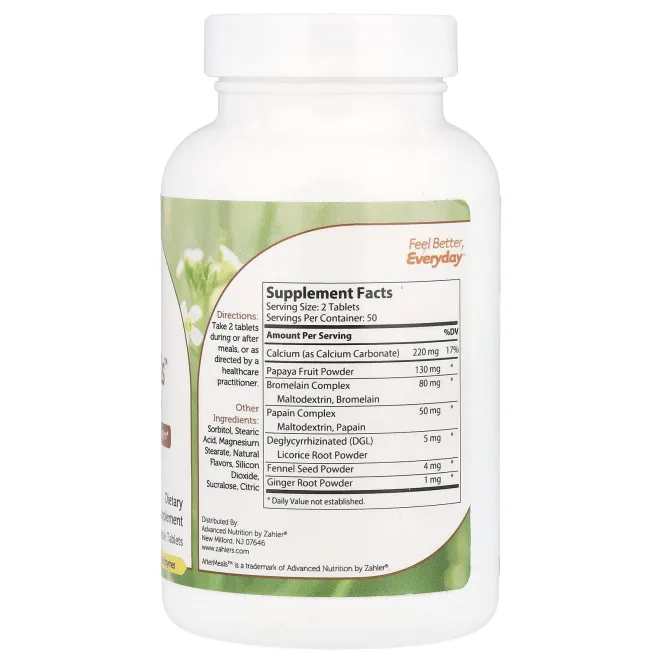 Zahler, AfterMeals, эффективная антацидная и пищеварительная помощь, 100 жевательных таблеток