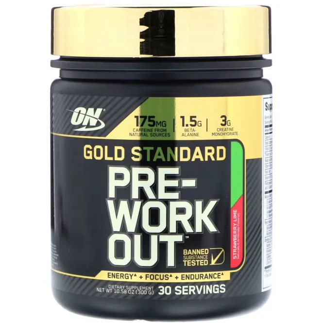 Optimum Nutrition, Gold Standard, предтренировочный комплекс, клубника и лайм, 10,58 унц. (300 г)