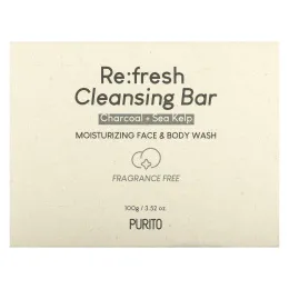 Purito, Re: Fresh Cleansing Bar, древесный уголь и морские водоросли, без отдушек, 100 г (3,52 унции)