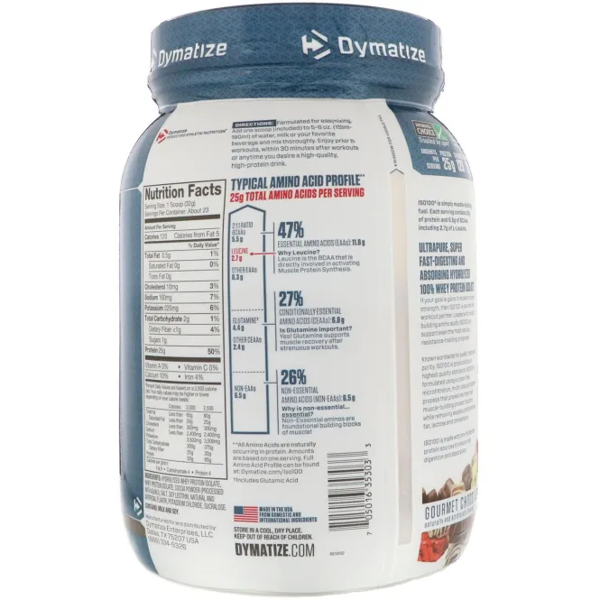 Dymatize Nutrition, ISO 100 гидролизованный 100%-ный изолят сывороточного белка, вкус элитного шоколада, 725 г (25.6 oz)