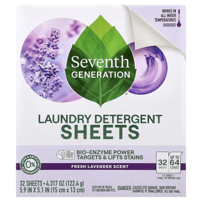 Seventh Generation, салфетки для стирки, свежая лаванда, 32 шт., 122,4 г (4,317 унции)